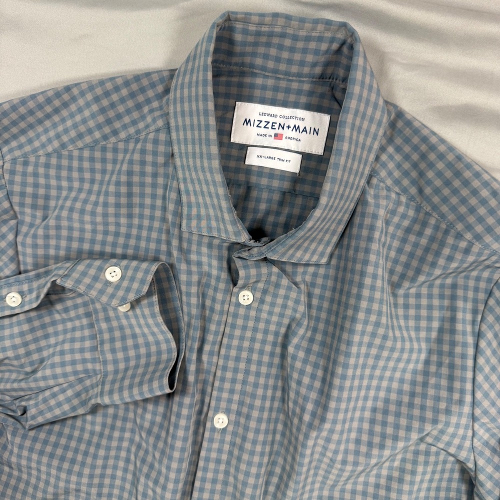 Mizzen+Main Leeward Gingham Trim Fit Dress Shirt XXL Blue Stretch Performance